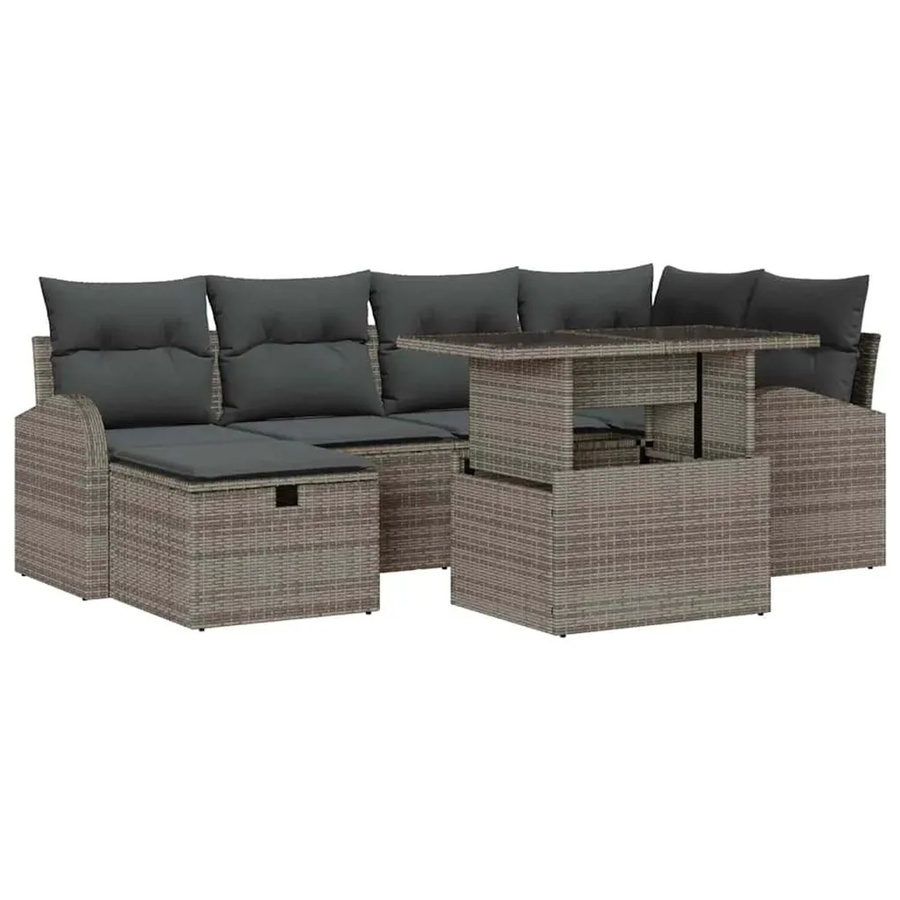 vidaXL 7-teiliges Garten-Sofa-Set aus Polyrattan in Grau mit Kissen für Garten, Balkon und Terrasse - Bild 2