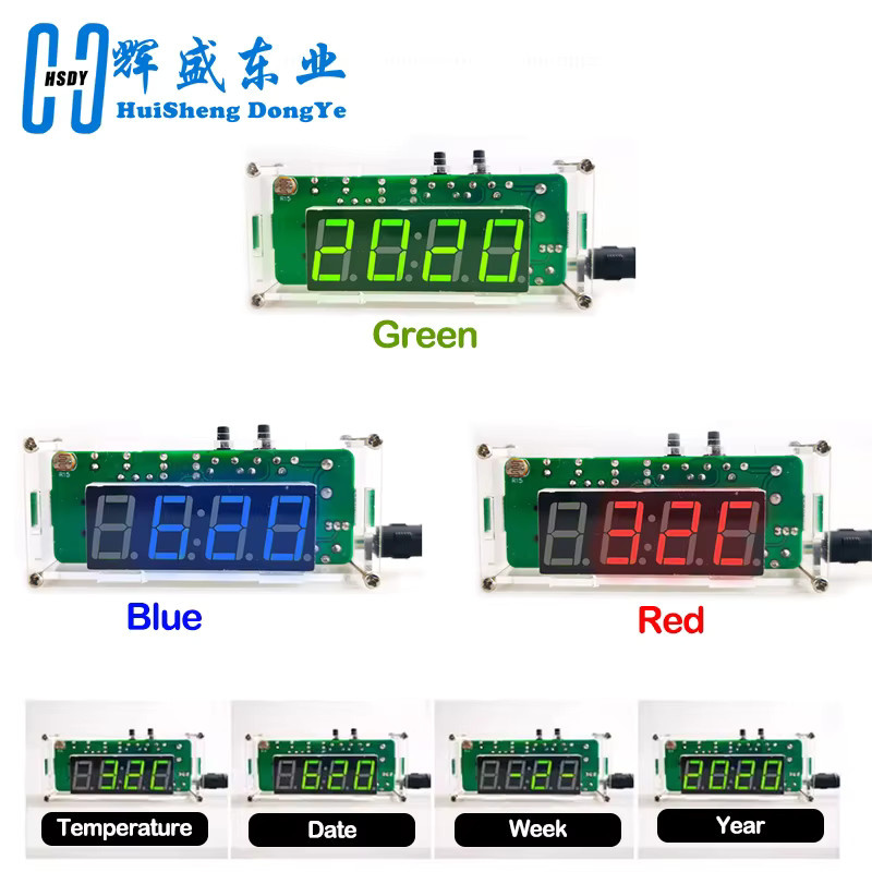 HUISHENGYUFA DIY-Uhren-Kit TJ-56-428 mit 4-stelliger digitaler Anzeige und Acrylgehäuse in Rot zum Erlernen von Elektronik und zum Löten - Bild 5