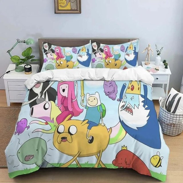 Adventure Time Finn und Jake Bettwäsche-Set mit 3-teiligem Design aus Mikrofaser, Mehrfarbig, Breite: 155 cm, Länge: 220 cm - Bild 1