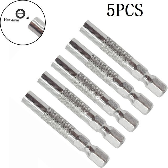 VIBRATITE 5er Set Schraubendreher Adapter Set, 6,35mm Hex Griff Einsatz zu 4mm Elektrische Schraubendreher Buchse Halter Konverter, Farbe: Silber - Bild 1