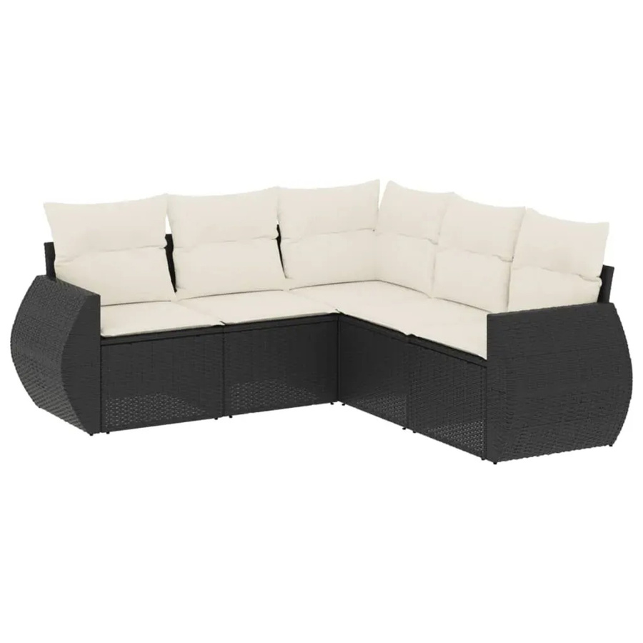 vidaXL 5-teilige Garten-Sofagarnitur in L-Form aus schwarzem Poly-Rattan mit cremeweißen Kissen und Stauraum - Bild 2