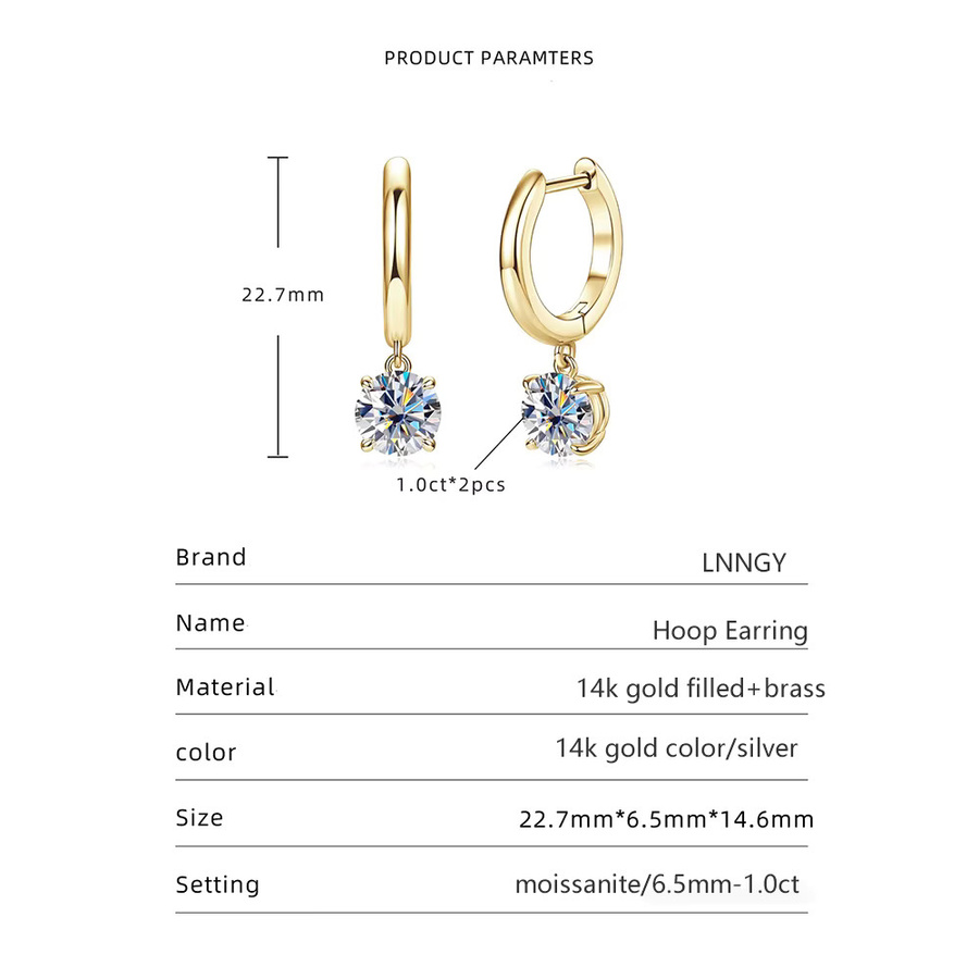 Lnngy Tropfenohrringe, Moissanit, 14 Karat Gold gefüllt, 6,5 mm - Bild 2