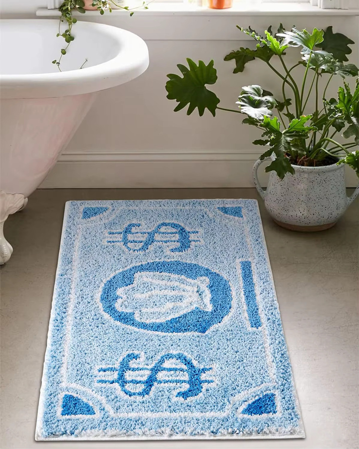 VIKAMA Teppich mit Münzmuster und Spongebob Motiv in Blau, rutschfest und rechteckig für Wohnzimmer, Schlafzimmer oder Flur - Bild 1
