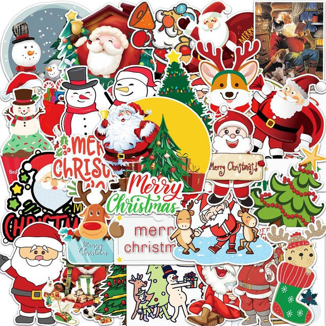 Charile Weihnachten Aufkleber Set mit Kawaii Cartoon Santa Claus Motiven in Mehrfarbig für Wasserflaschen, Koffer und Telefon - Bild 1