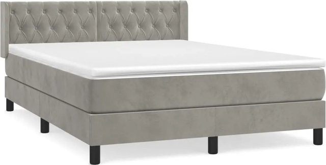 vidaXL Boxspringbett mit Matratze in Hellgrau aus Samt, Hybrid-Design mit Taschenfederkern, B/T: 140 x 200 cm - Bild 1