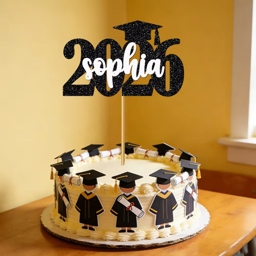 WEIGAO Personalisierte Namens-Kuchenaufsätze für Abschlussfeiern 2026 in Schwarz - Bild 4