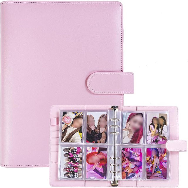 A5 Fotokartenordner in Pink aus PU-Leder mit 25 Seiten und 4-Gitter-Einteilung für Kpop-Idol-Karten und Organizer - Bild 1