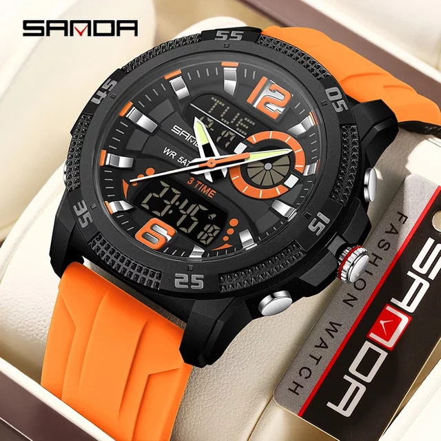 SANDA Armbanduhr, Digitaluhr, Quarz, Kunststoff, Silikon, Schwarz, Herren - Bild 1