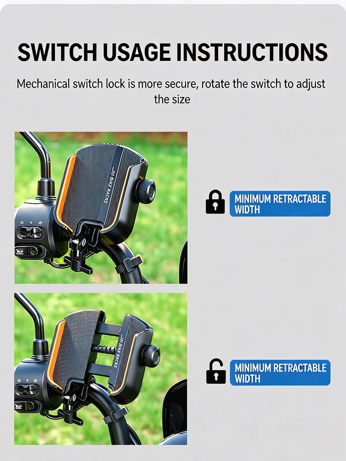 Wasserdichte und stoßfeste Motorrad-Handyhalterung in Schwarz für E-Bike-Navigation und GPS mit Lenkerklemme - Bild 5