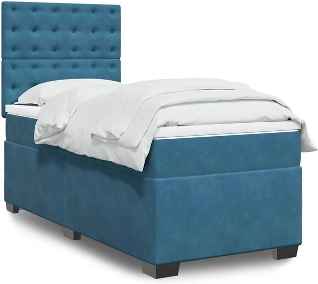 vidaXL Boxspringbett mit Matratze aus Samt in Blau, B/T/H: 80 x 200 x 140,5 cm - Bild 1