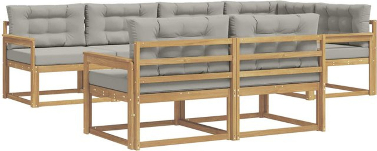 6-teilige moderne Outdoor-Sofagarnitur aus Akazie und Polyester von vidaXL in Weiß und Grau - Bild 1