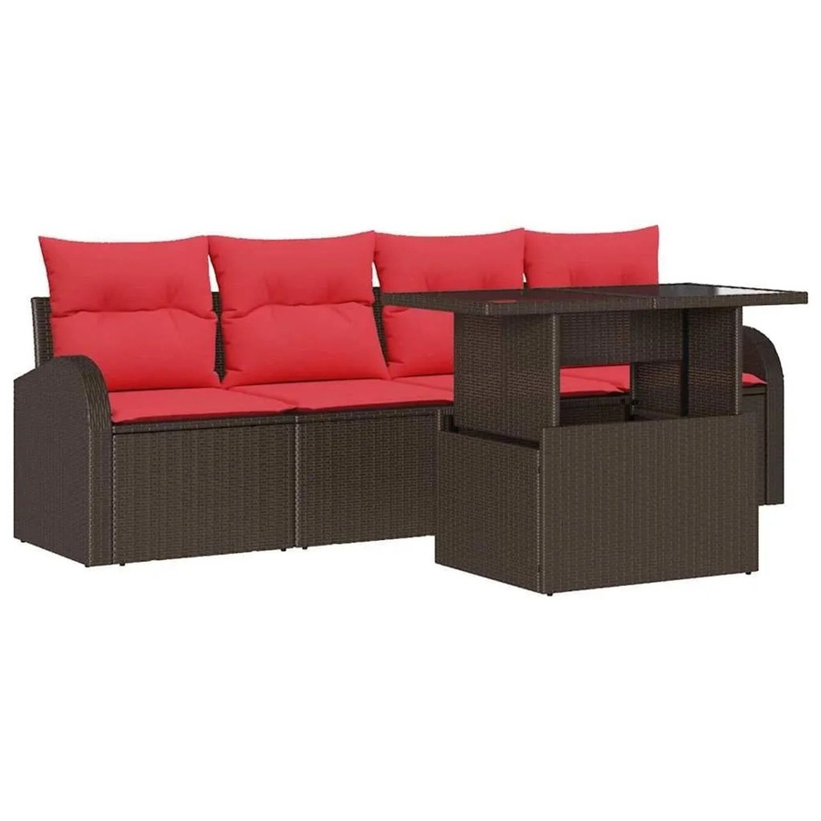 vidaXL Gartensofa-Set aus Poly-Rattan mit 5 Kissen in Braun und Rot - Bild 2