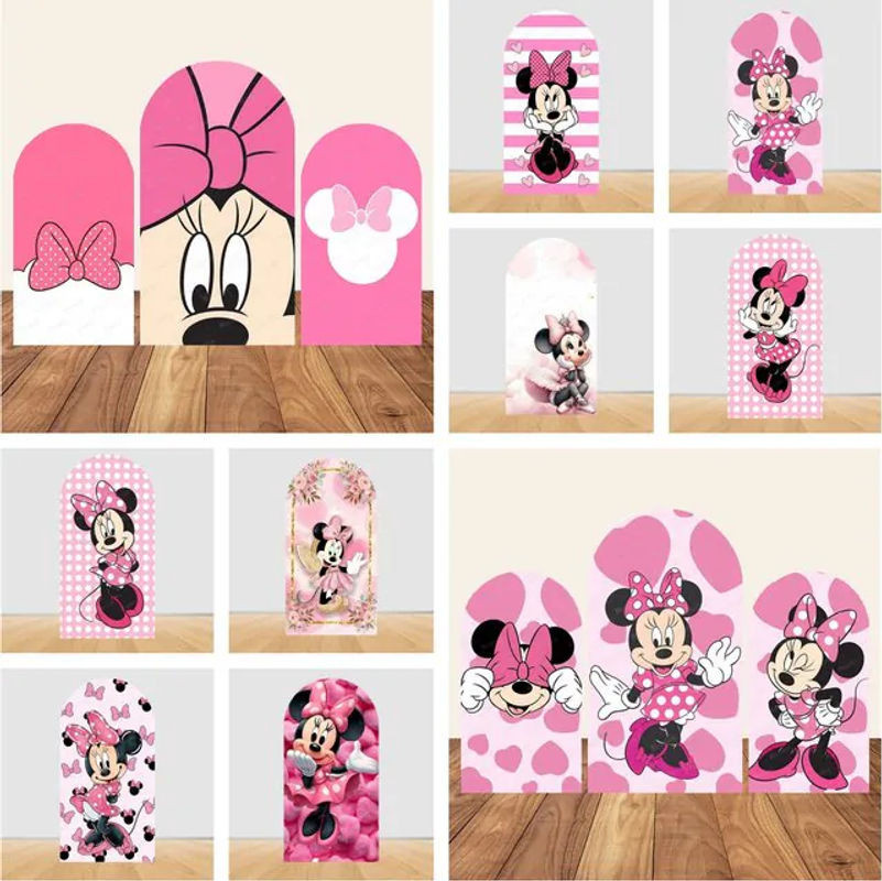 Potdemiel Minnie Maus Bogen-Hintergrundbanner mit rosa Punkten aus elastischem Textil für Geburtstag und Babyparty, B/H: 120 x 50 cm - Bild 1