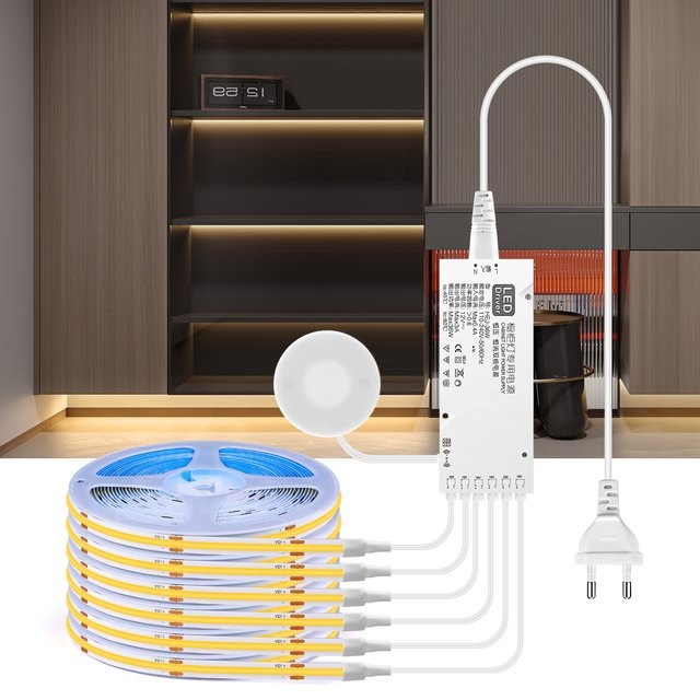 AIMENGTE COB LED Streifen Licht mit Holz-Design, dimmbar mit Touch-Sensor, Warmweiß, ideal für Schrank, Bücherregal und Kleiderschrank - Bild 1