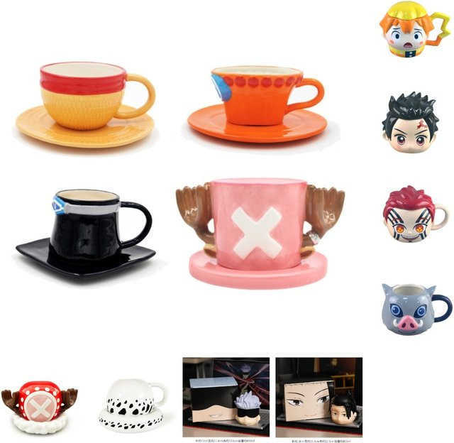 Bandai Anime Keramiktasse mit Untertasse für One Piece und Demon Slayer Fans - Bild 1