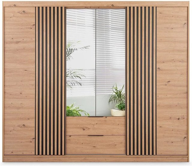 Vente-unique Kleiderschrank Sidovia in Naturfarben mit Spiegeltüren und Schubladen, Breite: 250 cm, Höhe: 213 cm - Bild 1