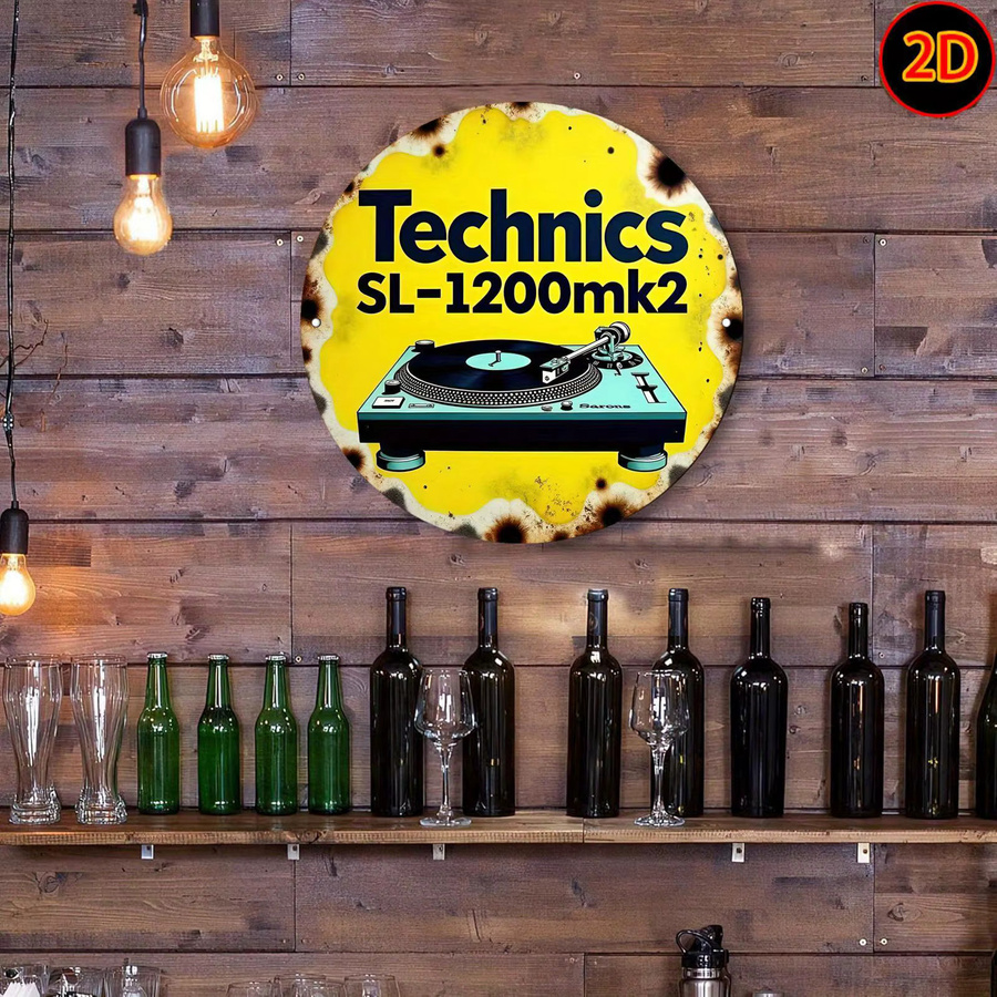 Potdemiel Metall-Wandkunstschild Technics SL-1200mk2 Vintage Design, Rundschild aus Aluminium in Gelb und Schwarz, Durchmesser: 20 cm - Bild 3