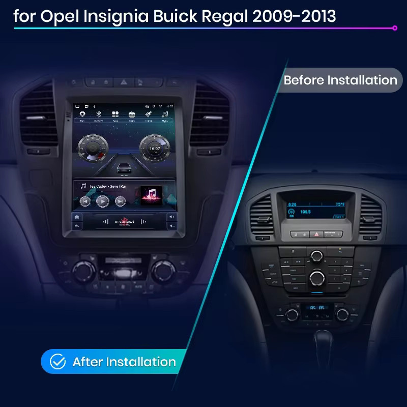 Junsun Android Autoradio im Tesla-Style für Opel Insignia und Buick Regal 2009-2013 mit 9,7 Zoll vertikalem Bildschirm, kabellosem Carplay und Wi-Fi, Schwarz - Bild 2