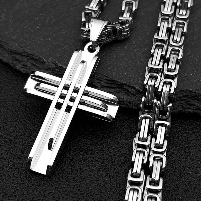 JYTF Anhänger Halskette, Jesus Christliches Kreuz, Edelstahl, Goldfarben, Herren - Bild 1