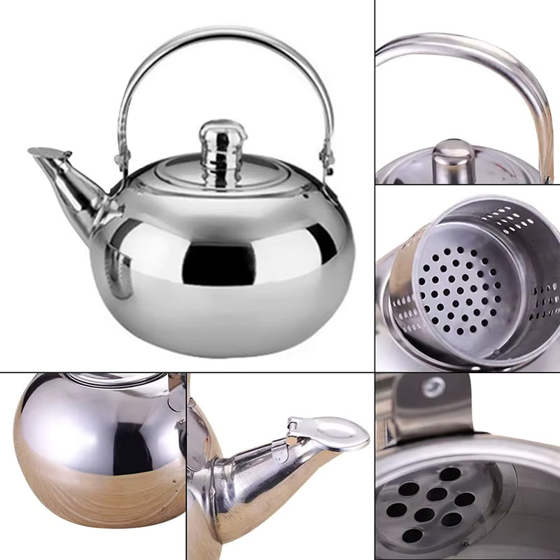 Edelstahl Teekanne und Kaffeekanne mit Filter und hitzebeständigem Griff in Silber - Bild 5