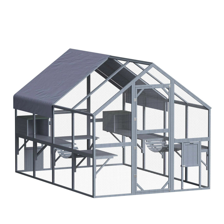 Wiltec Katzenfreigehege aus Holz in Grau, wetterfestes Freilaufgehege für Garten, Balkon oder Terrasse, B/T/H: 280 x 187 x 187 cm - Bild 2