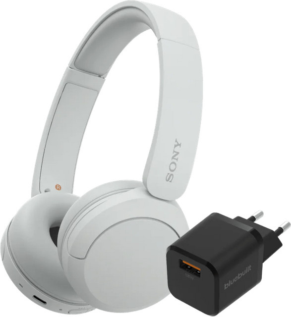 Sony WH-CH520 Kopfhörer in Weiß und BlueBuilt Quick-Charge-Ladegerät mit USB-A-Port in Schwarz - Bild 1