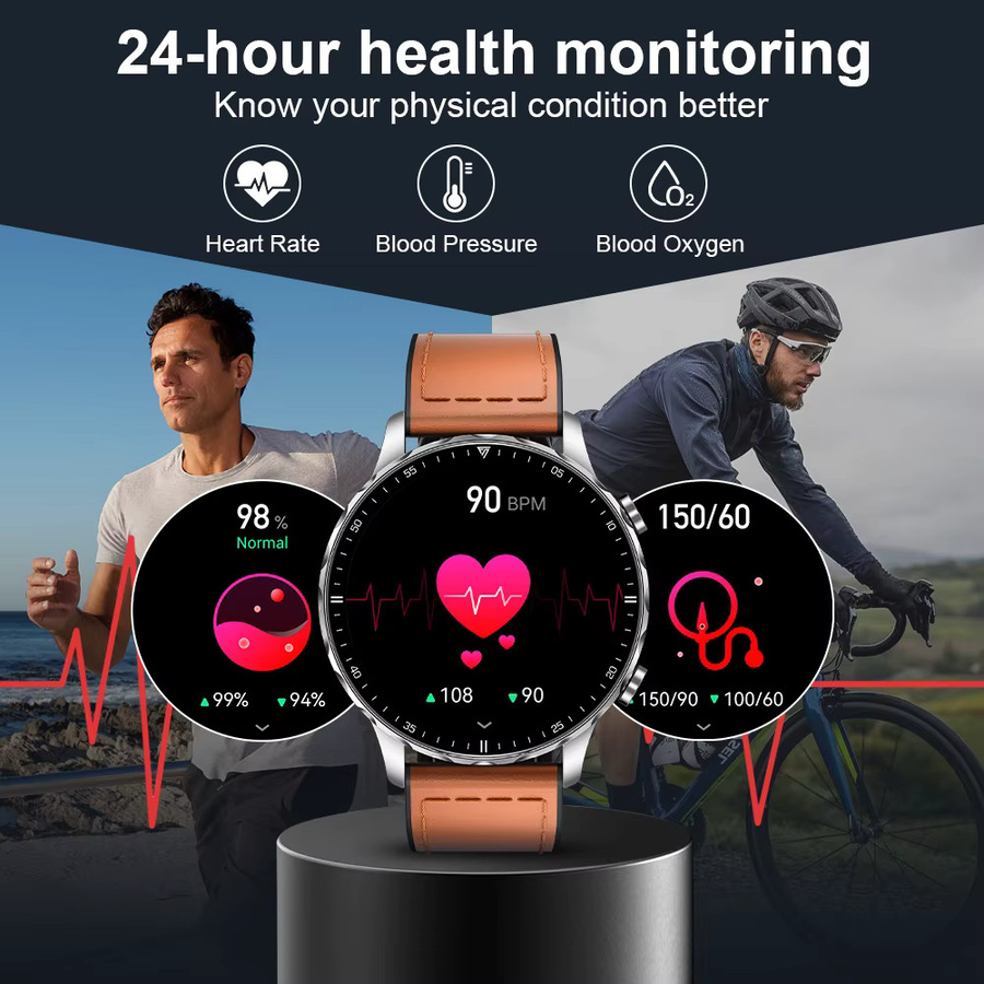 LIGE Smartwatch für Herren mit 1,85 Zoll HD-Bildschirm, Bluetooth-Anruf, Herzfrequenzmessung und IP68 wasserdicht, Business Outdoor Sport Smartwatch in Schwarz und Braun - Bild 4