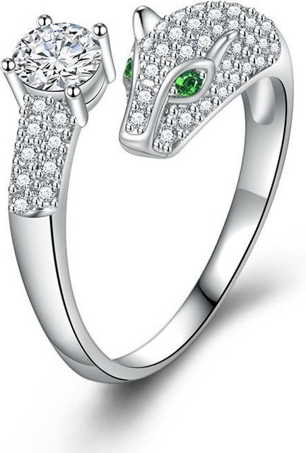 POMOiii Leopardenkopf-Ring, Silber, Messing, Zirkonia, Damen, größenverstellbar - Bild 1