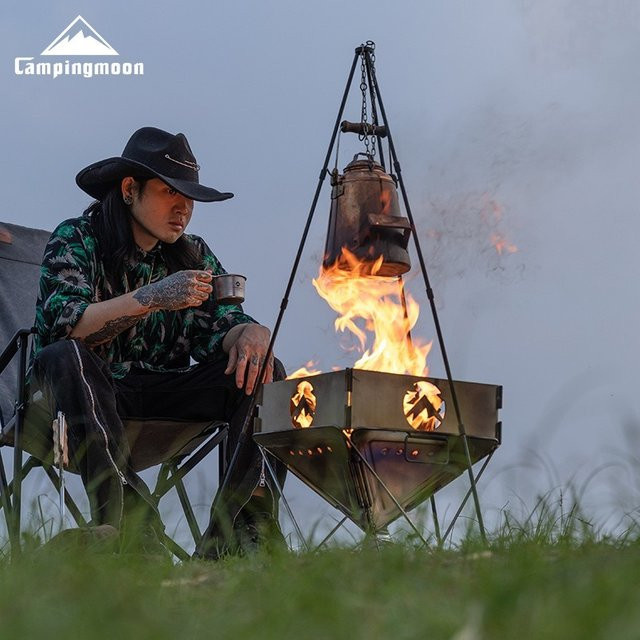 CAMPINGMOON Kochstativ MS-105-BK Bushcraft-Aufhänger für Outdoor Camping und BBQ Grillständer in Schwarz, Höhe: 107,0 cm, Breite: 67,5 cm - Bild 1