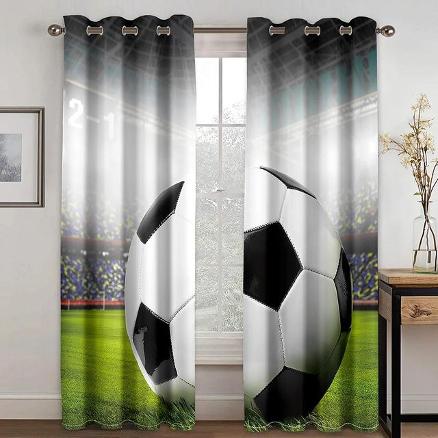 Yiran Furniture 3D-Fußballserie Fenstervorhänge mit Sportmuster, halbtransparent, Mehrfarbig, B: 60 cm, H: 60 cm, 2er-Set - Bild 1