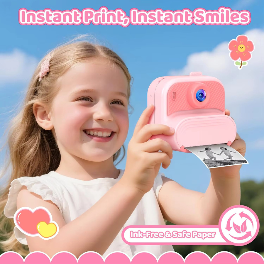 RIVGOT DIY Sofortbildkamera für Kinder in Rosa/Pink mit 48MP und 1080P HD Druckfunktion - Bild 2