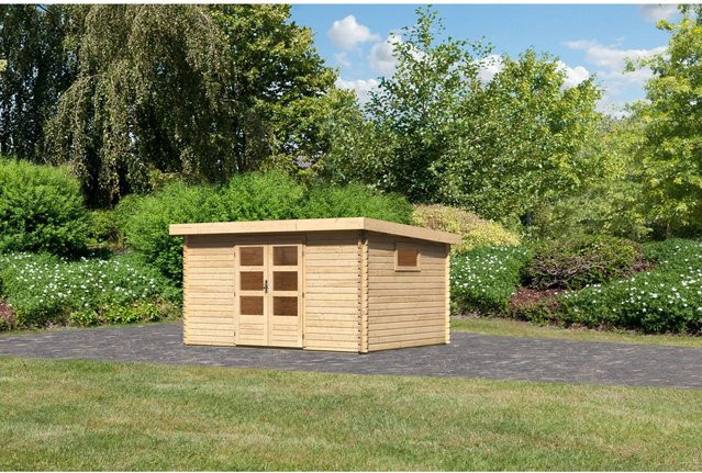 Karibu Holz-Gartenhaus Jeebel 5 in Natur mit Pultdach und moderner Blockbohlenbauweise, B/T/H: 372 x 282 x 217 cm - Bild 1