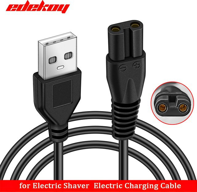 Edekoy USB-2-Pin-Ladekabel in Schwarz für Rasierer, kompatibel mit FS373, FS372, FS339, FS871 und Modellen mit Doppelloch-Steckverbindern - Bild 1
