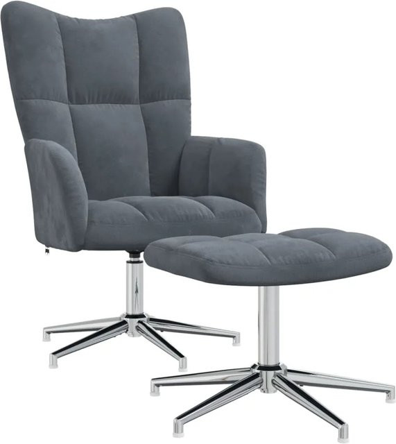 vidaXL Relaxsessel mit Hocker Modell 8 in Dunkelgrau aus Samt mit 360 Grad Drehsitz und Metallgestell - Bild 1