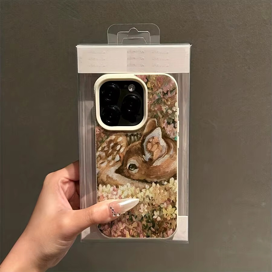 TPU Schutzhülle mit Ölgemälde Deer Muster für iPhone 11 bis iPhone 17 Pro Max in Pink und Multicolour - Bild 3