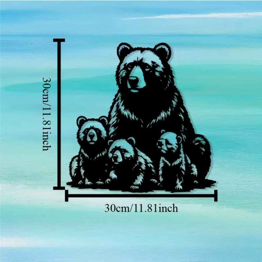 CIFBUY Metall-Wandkunst Eisenbären-Familie als 2D Wildtier-Silhouette in Schwarz zur Heimdekoration - Bild 3