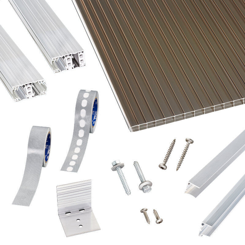 Scobalit Terrassendach-Set mit 16 mm Polycarbonat Stegplatten und Thermo Alu Verlegeprofil in Bronze - Bild 1