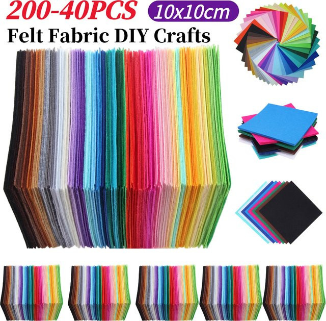 40 Stück Filzstoff-Set in verschiedenen Farben, Vliesstoff-Bögen für Patchwork und Bastelarbeiten, B/B: 10 x 10 cm - Bild 1
