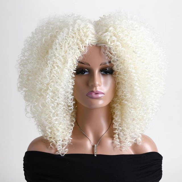 Afro Kinky Curly Haarperücke mit Pony, 16 Zoll, Synthetikfaser, Damen - Bild 1