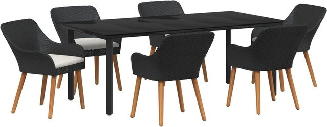 vidaXL 7-teiliges Garten Esstisch Set aus Polyrattan in Schwarz für Terrasse und Balkon - Bild 1