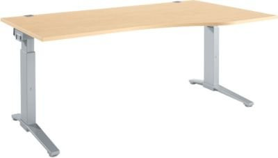 Schäfer Shop Genius ERGOSTYLE S Schreibtisch, manuell höhenverstellbar, Rechteck, C-Fuß, Ansatz rechts, Farbe Ahorn/Weißaluminium, B: 180 cm, T: 80-100 cm, H: 67,5-89,5 cm - Bild 1