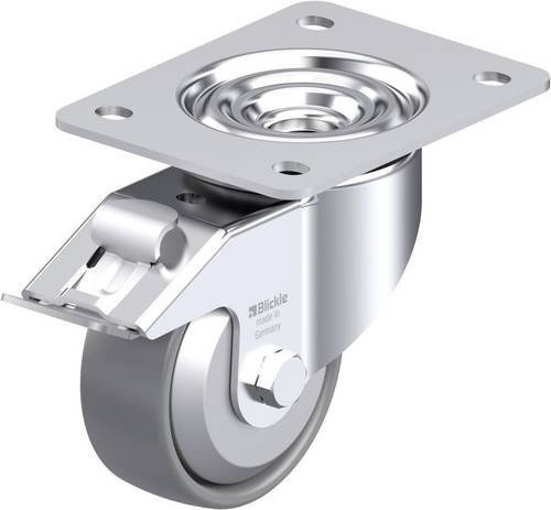 Blickle Stahlblech-Lenkrolle LK-PO 100G-3-FI-ELS-FA in Silber/Grau mit Kunststoffrad, Rad-Durchmesser: 100 mm, Tragfähigkeit: 280 kg - Bild 1