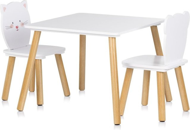 Chipolino Kinder Sitzgruppe aus Holz mit Tisch und 2 Stühlen, Tiermotiv, Weiß - Bild 1