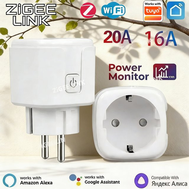Shine-tale Smart Steckdose mit Stromüberwachung in Weiß, WLAN oder ZigBee kompatibel mit Tuya, Alexa und Google - Bild 1