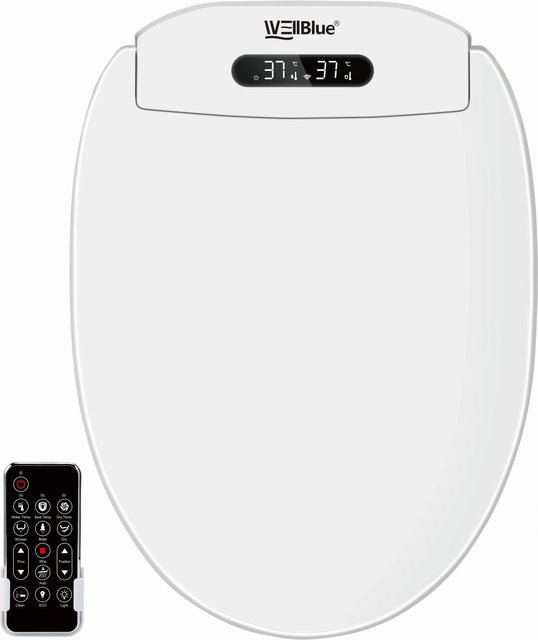 Intelligente elektrische Bidet-Toilette mit Fernbedienung und Sitzheizung, Slim Design, Farbe: Weiß, Form: Oval - Bild 1