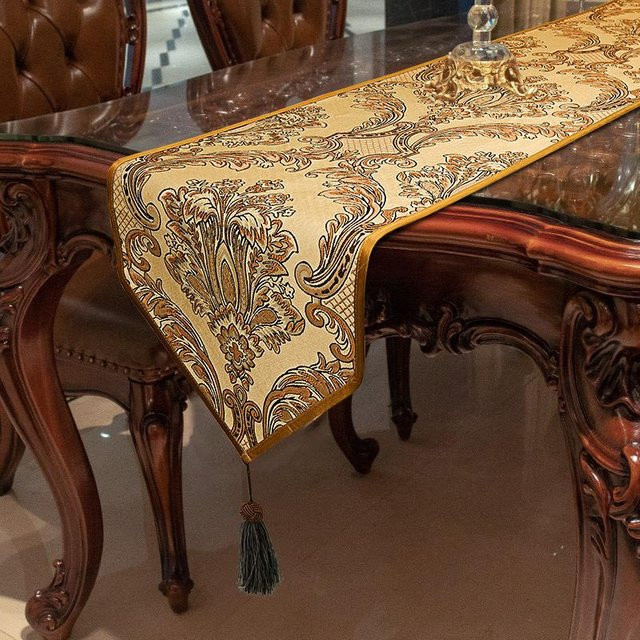 BC-Warm Home Jacquard-Tischläufer mit floraler Stickerei in Gold, B/H: 33 x 240 cm - Bild 1