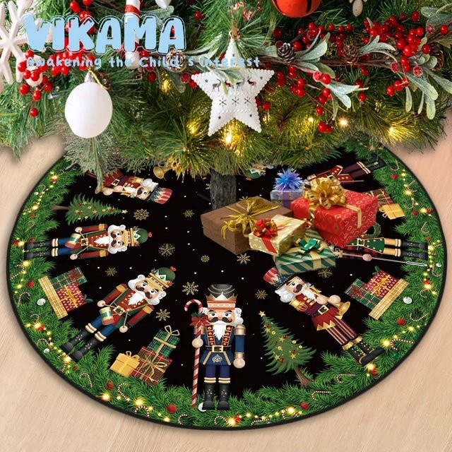 VIKAMA Weihnachtsbaumrock mit festlichem Faltenbesatz in Schwarz für drinnen und draußen - Bild 1