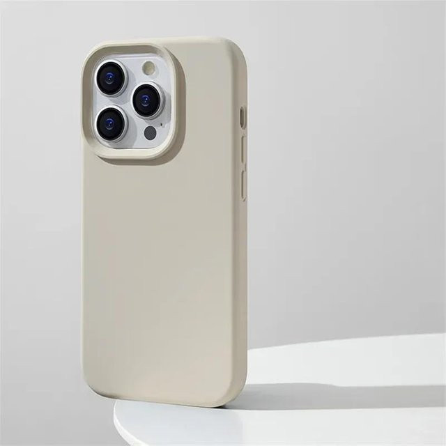 Deluxe Flüssigsilikon Schutzhülle für Apple iPhone 16 Pro Max 15 14 13 12 mit Objektivtasche und Slamproof Soft Case in Beige - Bild 1