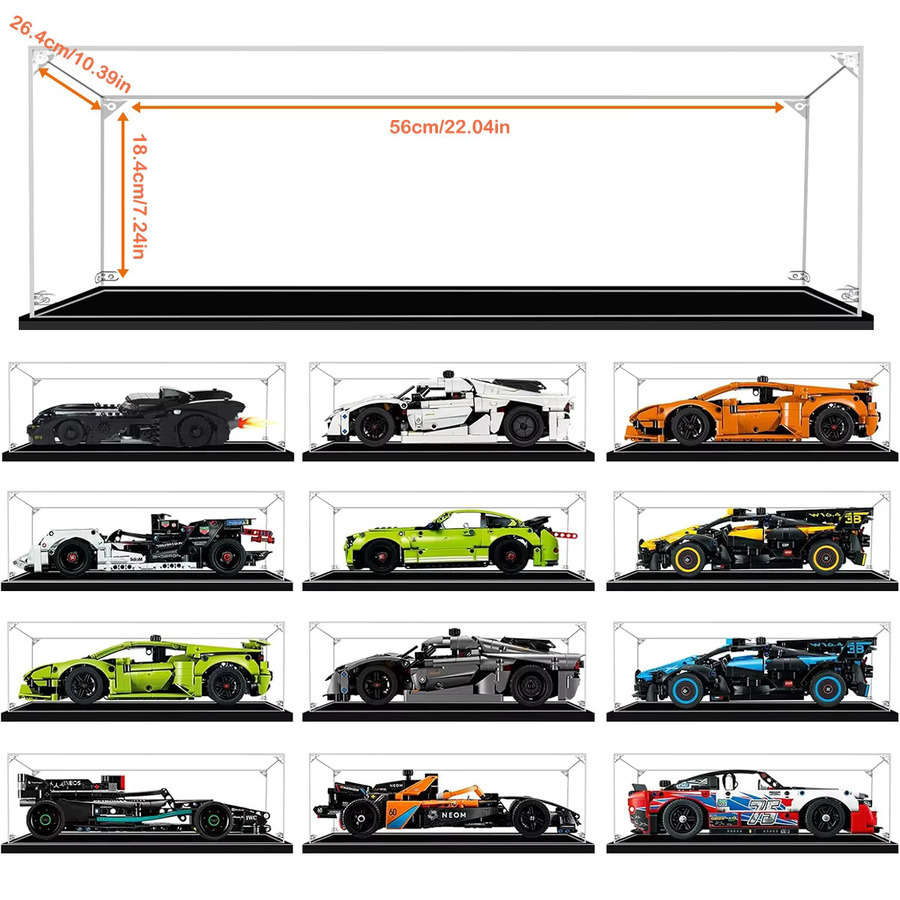 Transparente Acryl-Vitrine mit schwarzem Sockel für Lego-Bausteinautos, Actionfiguren und Sammlerstücke - Bild 4