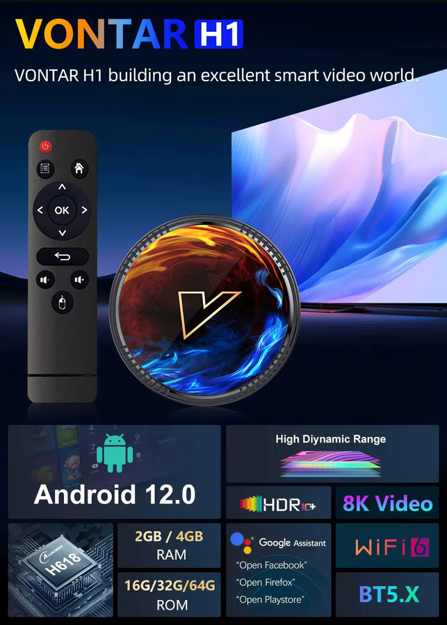 VONTAR H1 Android 12.0 TV-Box Media Streamer in Schwarz mit Allwinner H618 Quad-Core Cortex A53, 8K-Video Unterstützung, Bluetooth 5.0 und Wi-Fi 6 - Bild 3